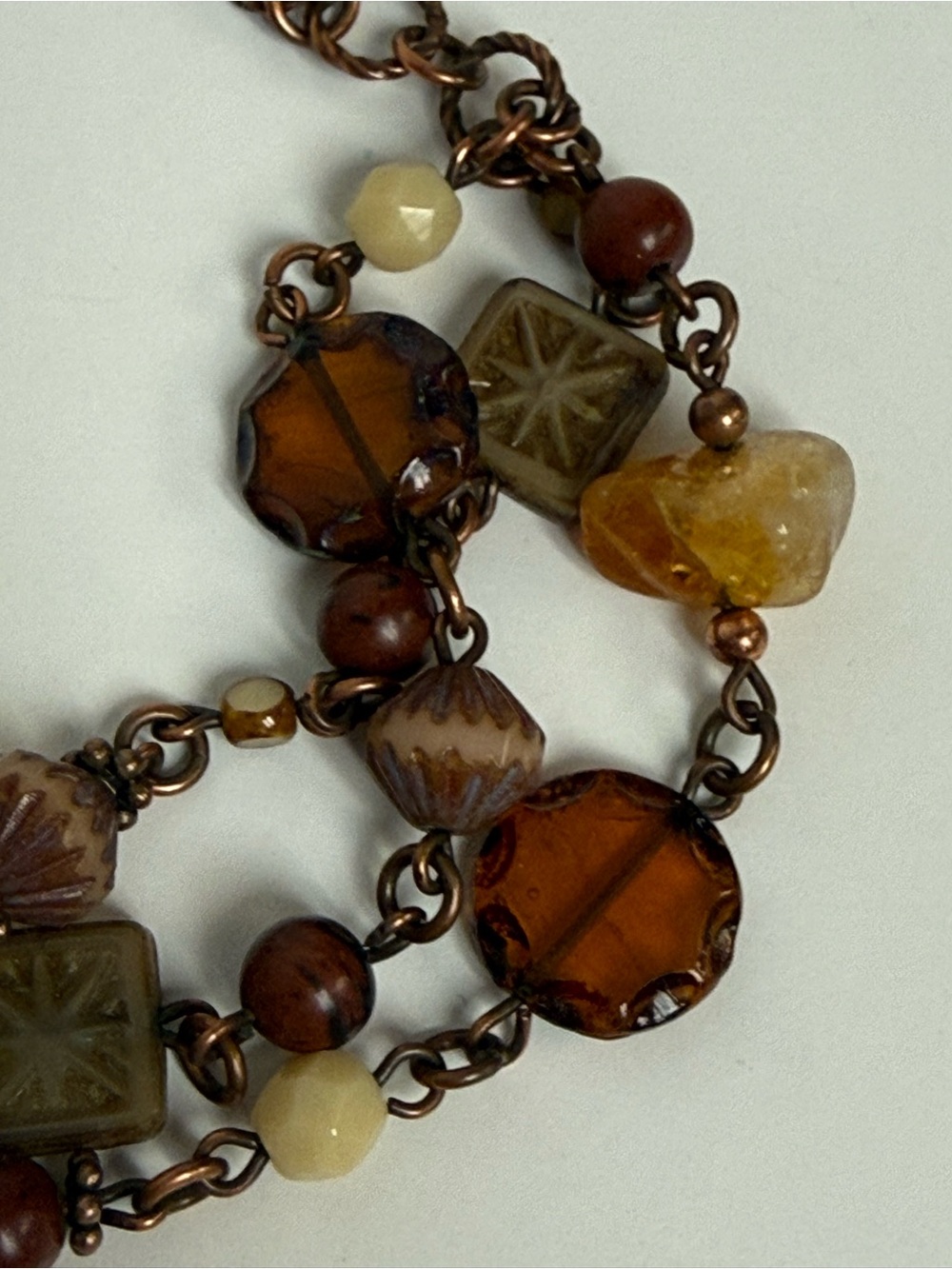 Handcrafted Copper Multi-Strand Bracelet Semiprecious Gemstones Czech Glass Boho - Picture 12 of 14